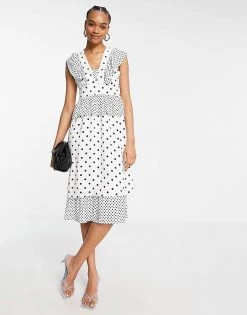 Y.A.S Midi Dress With Tier Detailing In Multi Print For Women