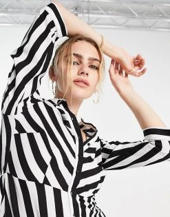 Y.A.S Maxi Shirt Dress In Bold Stripe For Women Mono Stripe -Women's Y.A.S Sales Shop unnamed file 57