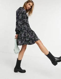 Y.A.S Mini Smock Dress With Puff Sleeve In Dark Floral For Women Lauren Aop -Women's Y.A.S Sales Shop unnamed file 574