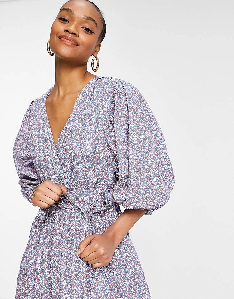 Y.A.S Organic Cotton Mini Dress With Puff Sleeve Detail In Lilac Floral For Women Purple 4 Y.A.S Organic Cotton Mini Dress With Puff Sleeve Detail In Lilac Floral For Women Purple - Image 2