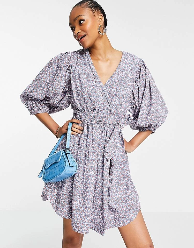 Y.A.S Organic Cotton Mini Dress With Puff Sleeve Detail In Lilac Floral For Women Purple 6 Y.A.S Organic Cotton Mini Dress With Puff Sleeve Detail In Lilac Floral For Women Purple - Image 4