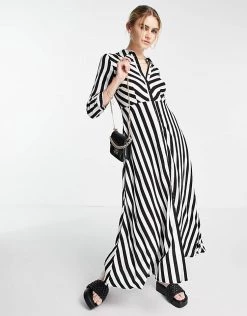 Y.A.S Maxi Shirt Dress In Bold Stripe For Women Mono Stripe -Women's Y.A.S Sales Shop unnamed file 59