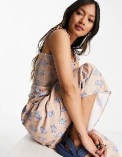 Y.A.S Exclusive Shirred Cami Midi Dress In Crab Print For Women Bleaced Sand Aop -Women's Y.A.S Sales Shop unnamed file 592