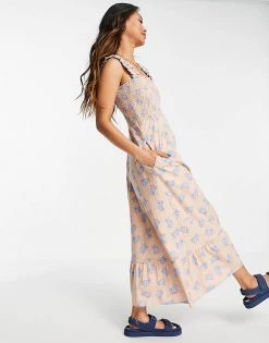 Y.A.S Exclusive Shirred Cami Midi Dress In Crab Print For Women Bleaced Sand Aop -Women's Y.A.S Sales Shop unnamed file 593