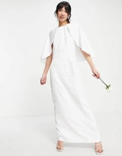 Y.A.S Bridal Maxi Dress With Cape Detail In White For Women Star White