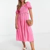 Y.A.S Shirred Detail Midi Dress In Bright Pink For Women -Women's Y.A.S Sales Shop unnamed file 60