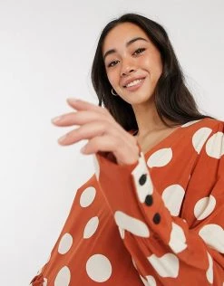 Y.A.S V-neck Smock Dress With Tiered Detail In Orange Spot Print For Women Rust -Women's Y.A.S Sales Shop unnamed file 602