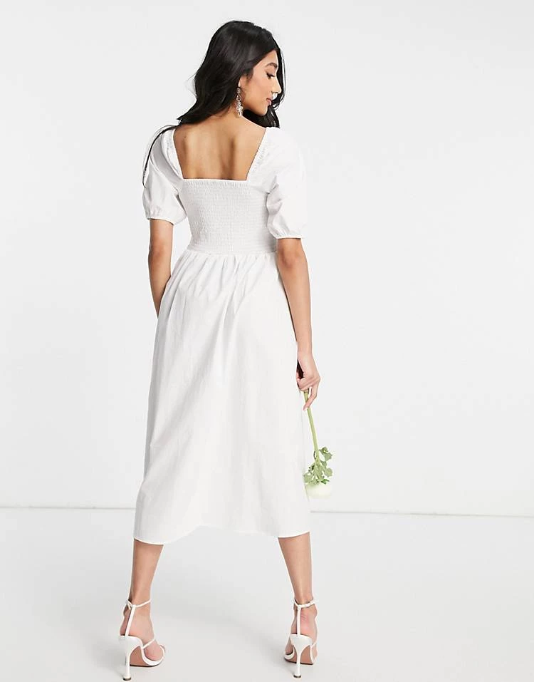Y.A.S Bridal Poplin Midi Dress With Shirred Top And Puff Sleeves In White For Women 4 Y.A.S Bridal Poplin Midi Dress With Shirred Top And Puff Sleeves In White For Women - Image 2