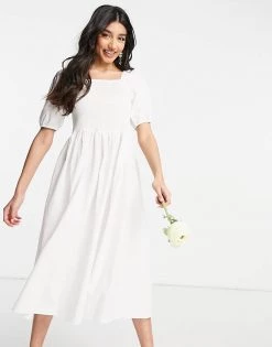 Y.A.S Bridal Poplin Midi Dress With Shirred Top And Puff Sleeves In White For Women 10 Y.A.S Bridal Poplin Midi Dress With Shirred Top And Puff Sleeves In White For Women -Women's Y.A.S Sales Shop unnamed file 608