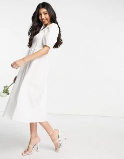 Y.A.S Bridal Poplin Midi Dress With Shirred Top And Puff Sleeves In White For Women 11 Y.A.S Bridal Poplin Midi Dress With Shirred Top And Puff Sleeves In White For Women -Women's Y.A.S Sales Shop unnamed file 609