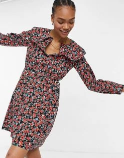 Y.A.S Mini Skater Dress With Oversized Collar In Red Ditsy Floral For Women Multi -Women's Y.A.S Sales Shop unnamed file 617