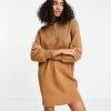 Y.A.S Zip Front Knitted Dress In Brown For Women
