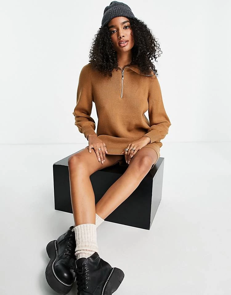 Y.A.S Zip Front Knitted Dress In Brown For Women 5 Y.A.S Zip Front Knitted Dress In Brown For Women - Image 3