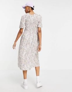 Y.A.S Organic Cotton Smock Midi Dress In White Ditsy For Women White Floral -Women's Y.A.S Sales Shop unnamed file 636