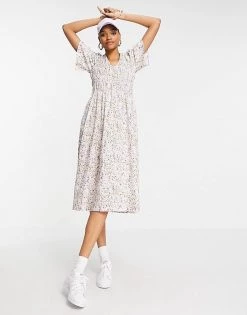 Y.A.S Organic Cotton Smock Midi Dress In White Ditsy For Women White Floral -Women's Y.A.S Sales Shop unnamed file 638