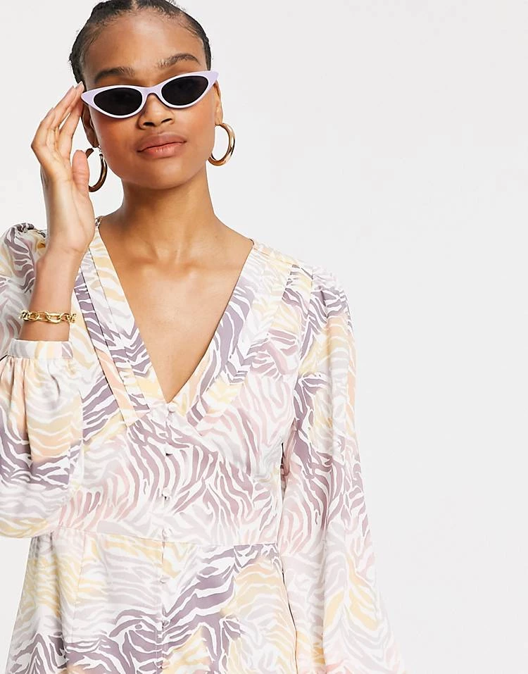 Y.A.S Midi Dress With Puff Sleeve And Side Split In Animal Print For Women Pastel Animal Print 4 Y.A.S Midi Dress With Puff Sleeve And Side Split In Animal Print For Women Pastel Animal Print - Image 2