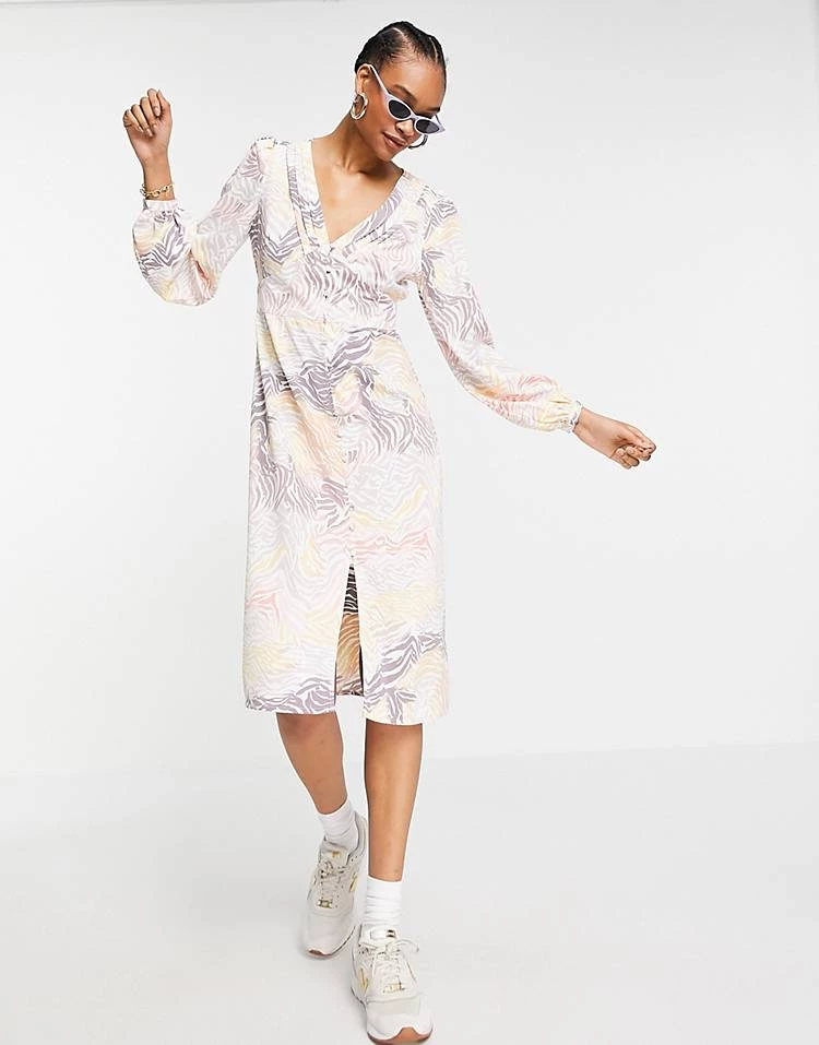 Y.A.S Midi Dress With Puff Sleeve And Side Split In Animal Print For Women Pastel Animal Print 7 Y.A.S Midi Dress With Puff Sleeve And Side Split In Animal Print For Women Pastel Animal Print - Image 5
