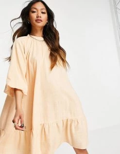 Y.A.S Mini Smock Dress In Peach For Women 9 Y.A.S Mini Smock Dress In Peach For Women -Women's Y.A.S Sales Shop unnamed file 647