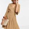 Y.A.S Mini Wrap Dress With Kimono Sleeves In Brown For Women Camel -Women's Y.A.S Sales Shop unnamed file 650