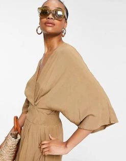 Y.A.S Mini Wrap Dress With Kimono Sleeves In Brown For Women Camel -Women's Y.A.S Sales Shop unnamed file 652
