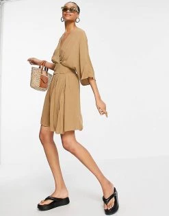 Y.A.S Mini Wrap Dress With Kimono Sleeves In Brown For Women Camel -Women's Y.A.S Sales Shop unnamed file 653