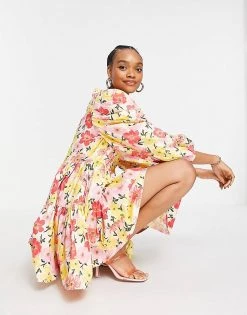 Y.A.S Organic Cotton Mini Dress With Exaggerated Sleeves In Bright Floral For Women Floral Print -Women's Y.A.S Sales Shop unnamed file 659