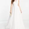 Y.A.S Bridal Maxi Dress With Textured Tulle Skirt And V Back In White For Women Star White -Women's Y.A.S Sales Shop unnamed file 660