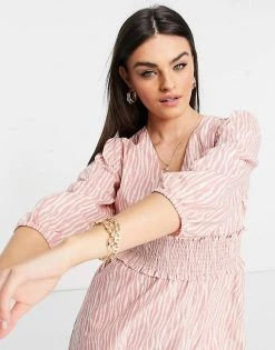 Y.A.S Mini Dress With Shirred Waistband In Pink And White Print For Women Sufilla Aop -Women's Y.A.S Sales Shop unnamed file 672