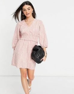 Y.A.S Mini Dress With Shirred Waistband In Pink And White Print For Women Sufilla Aop -Women's Y.A.S Sales Shop unnamed file 673
