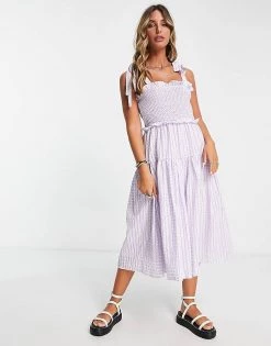 Y.A.S Shirred Tie Strap Midi Dress In Lavender Check For Women Lilac Check 10 Y.A.S Shirred Tie Strap Midi Dress In Lavender Check For Women Lilac Check -Women's Y.A.S Sales Shop unnamed file 68