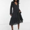 Y.A.S Tall Tiered Midi Dress With V Neck In Black Spot Print For Women -Women's Y.A.S Sales Shop unnamed file 680