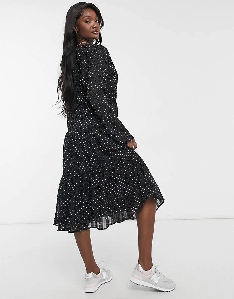 Y.A.S Tall Tiered Midi Dress With V Neck In Black Spot Print For Women 4 Y.A.S Tall Tiered Midi Dress With V Neck In Black Spot Print For Women - Image 2