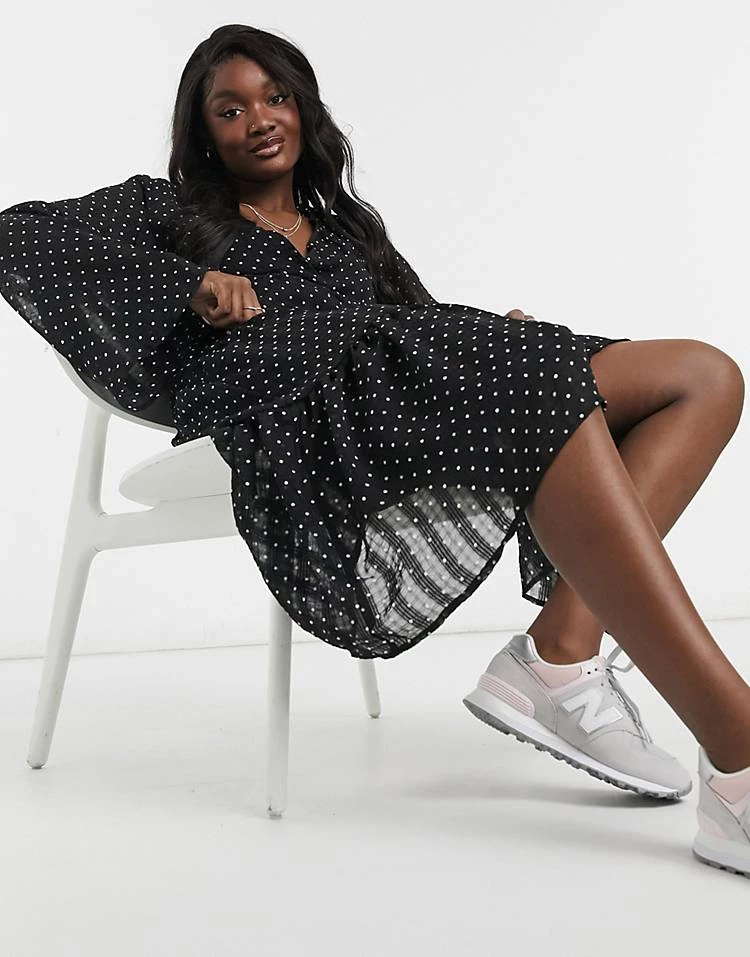 Y.A.S Tall Tiered Midi Dress With V Neck In Black Spot Print For Women 6 Y.A.S Tall Tiered Midi Dress With V Neck In Black Spot Print For Women - Image 4