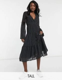Y.A.S Tall Tiered Midi Dress With V Neck In Black Spot Print For Women 11 Y.A.S Tall Tiered Midi Dress With V Neck In Black Spot Print For Women -Women's Y.A.S Sales Shop unnamed file 684