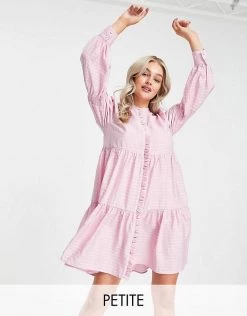 Y.A.S Petite Tiered Mini Shirt Dress In Pink Check For Women -Women's Y.A.S Sales Shop unnamed file 694