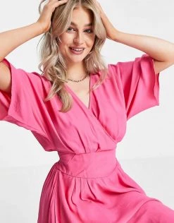 Y.A.S Petite Kimono Sleeve Mini Wrap Dress In Pink For Women Fandango Pink -Women's Y.A.S Sales Shop unnamed file 697
