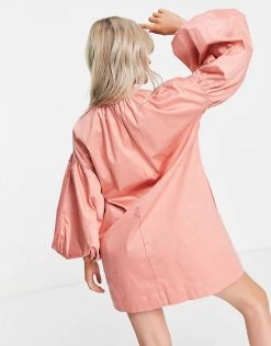 Y.A.S Petite Organic Cotton Volume Sleeve Mini Smock Dress In Terracotta For Women Terra Cotta -Women's Y.A.S Sales Shop unnamed file 702