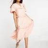 Y.A.S Petite Crepe Tiered Puff Sleeve Midi Dress In Peach For Women -Women's Y.A.S Sales Shop unnamed file 705