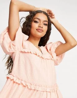 Y.A.S Petite Crepe Tiered Puff Sleeve Midi Dress In Peach For Women -Women's Y.A.S Sales Shop unnamed file 707