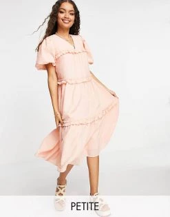 Y.A.S Petite Crepe Tiered Puff Sleeve Midi Dress In Peach For Women -Women's Y.A.S Sales Shop unnamed file 709