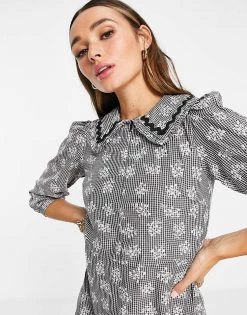 Y.A.S Gingham Embroidered Midi Dress In Black For Women Black Gingham -Women's Y.A.S Sales Shop unnamed file 718