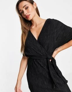 Y.A.S V-neck Tie Waist Midi Dress In Black For Women -Women's Y.A.S Sales Shop unnamed file 722