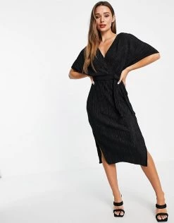 Y.A.S V-neck Tie Waist Midi Dress In Black For Women -Women's Y.A.S Sales Shop unnamed file 724