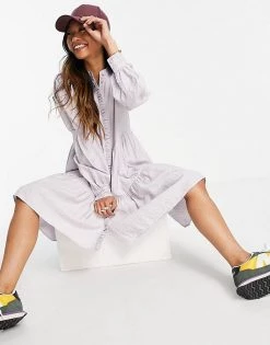 Y.A.S Shirt Mini Dress With Tiering And Shirred Arms In Grey Check For Women Grey With Lavender -Women's Y.A.S Sales Shop unnamed file 738