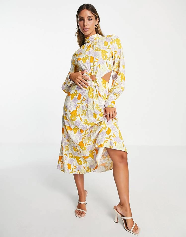 Y.A.S Exclusive Midi Dress With Cut Outs And Ring Detail In Floral Print For Women 3 Y.A.S Exclusive Midi Dress With Cut Outs And Ring Detail In Floral Print For Women