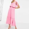 Y.A.S Midi One Shoulder Dress With Tie And Layered Top In Pink For Women -Women's Y.A.S Sales Shop unnamed file 755