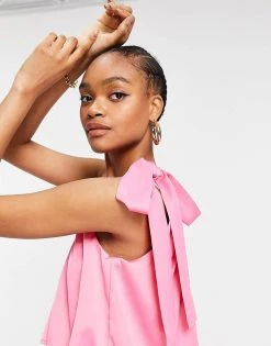 Y.A.S Midi One Shoulder Dress With Tie And Layered Top In Pink For Women -Women's Y.A.S Sales Shop unnamed file 757