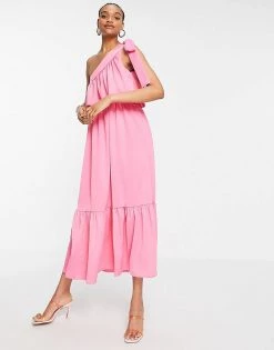 Y.A.S Midi One Shoulder Dress With Tie And Layered Top In Pink For Women -Women's Y.A.S Sales Shop unnamed file 758