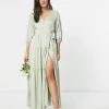Y.A.S Bridesmaid Maxi Dress With Cut Out Back And Wrap Front In Sage Green For Women Pale Green -Women's Y.A.S Sales Shop unnamed file 765
