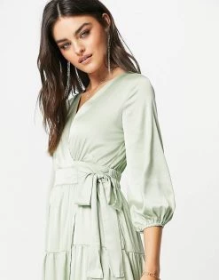 Y.A.S Bridesmaid Maxi Dress With Cut Out Back And Wrap Front In Sage Green For Women Pale Green -Women's Y.A.S Sales Shop unnamed file 767